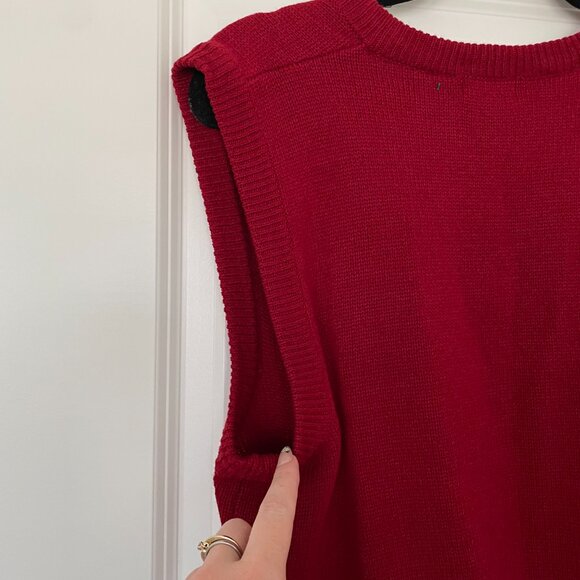 Men's Savile Row Red V Neck Sweater Vest – Classic Knit, Size Medium - Picture 3 of 5